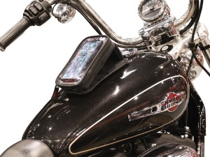Photo showing magnetic phone holder on Harley Davidson tank